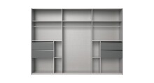 Schwebetürenschrank >palermo< PLANKENEICHE DEKOR / SPIEGEL + GRAPHIT - 300x216x65 (BxHxT)