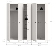 Kleiderschrank >Darwin< in Weiß - 200x176x51cm (BxHxT)