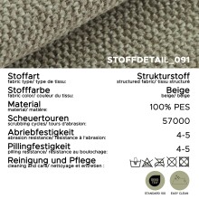2-Sitzer >Veda< in beige, Strukturstoff - 182x90x93cm (BxHxT)