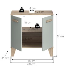 Waschbeckenunterschrank >Star< in Hellgrün - 60x61x34cm (BxHxT)