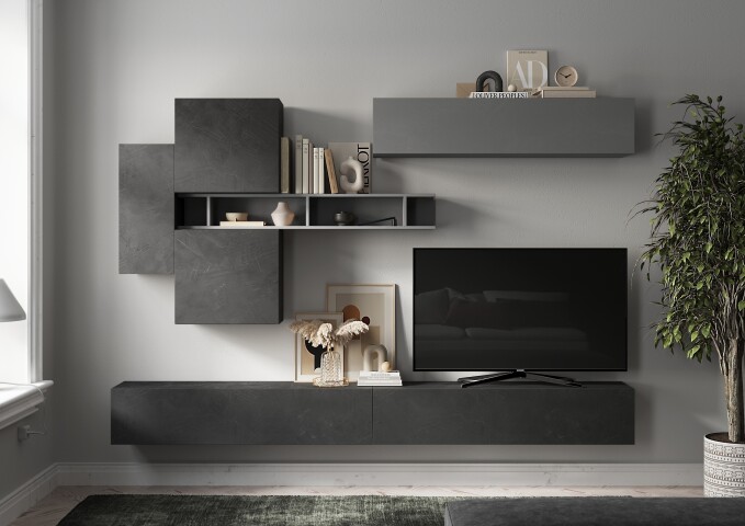 Wohnwand >Ilary< in Ardesia / Piombo
, Holzwerkstoff - 276x210x30cm (BxHxT)