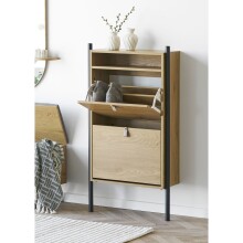 Schuhkipper >Barco< in Eiche natur, Stahl, Melaminfolie - 62x118x26cm (BxHxT)
