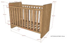 Babybett >Sam< in Eiche Melamin Dekor, Holzwerkstoff - 124,8x95,1x65,8cm (BxHxT)