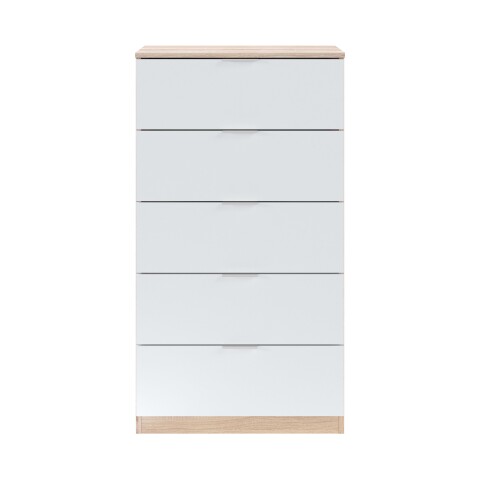 Hochkommode >CHEST< in Weiß / Canadian Eiche Dekor - 60x110x40 (BxHxT)