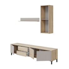 Wohnwand >SALON< (3-tlg.) in Eiche Dekor / Kaschmir - 200x46,5x40 (BxHxT)