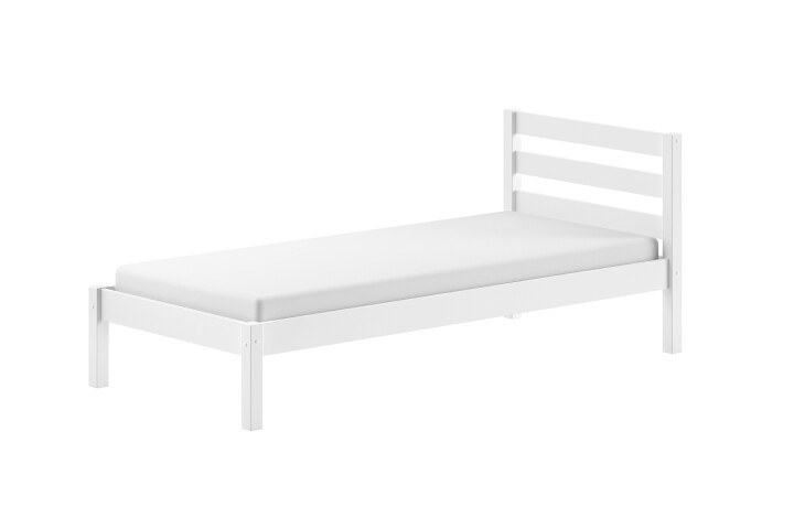 Einzelbett >Pino< in Kiefer weiß lackiert, Kiefer massiv - 211x84,4x97,5 (BxHxT)