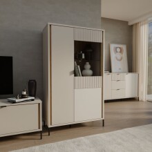 Stauraumvitrine >SERAVEL< in Sand / Mauvella Eiche...