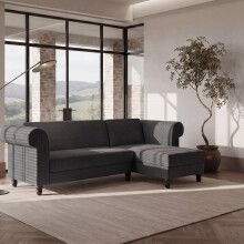 Ecksofa >Firenze II< in Grau, Samt-Cord - 241x83x154cm (BxHxT)