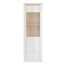 Stauraumvitrine >DURAOAK< in Weiss Glanz / Wildeiche Dekor - 61,7x192,2x41,6cm (BxHxT)