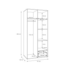 Drehtürenschrank >ARANK< in Mauvella Eiche Dekor / Schwarz - 93,1x200,1x58,7cm (BxHxT)