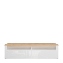 Lowboard >DURAOAK< in Weiss Glanz  / Wildeiche Dekor - 181,1x48,2x41,6cm (BxHxT)