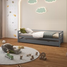 Bett >Athen< inkl. Lattenrost, Grau, Kiefer massiv - 208x60x98cm (BxHxT)