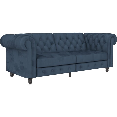 Schlafsofa >Firenze< in Blau, Samt - 236x83x87cm (BxHxT)