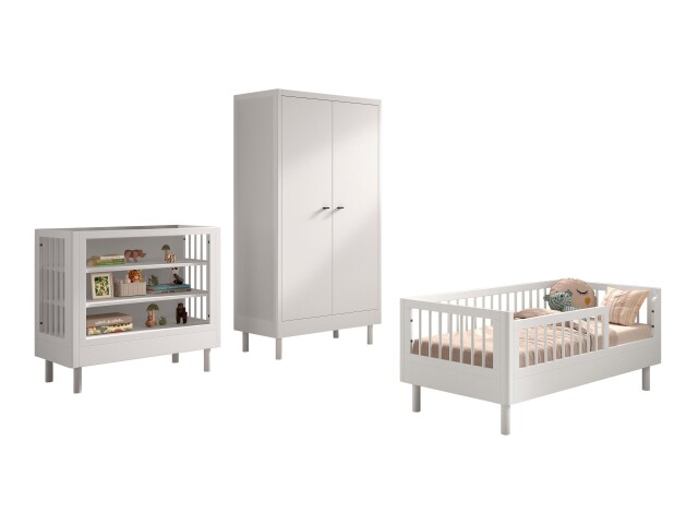 Babymöbel-Set >Buche massiv< (3-teilig) in weiß lackiert - 100x190x55 (BxHxT)