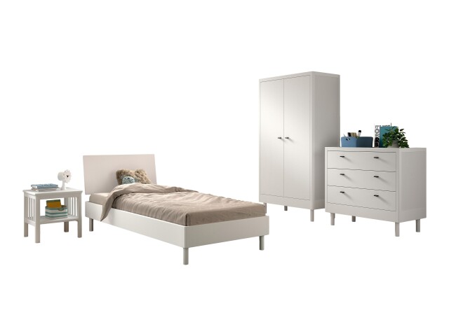 Jugendzimmer-Set >Buche massiv< (4-teilig) in weiß lackiert - 100x190x55 (BxHxT)