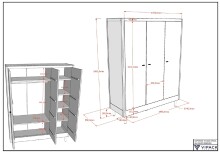 Jugendzimmer-Set >Buche massiv< (4-teilig) in weiß lackiert - 146x190x55 (BxHxT)