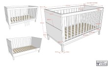 Babybett >Eva< in Weiß, Kiefer massiv und MDF - 145x85x74,2cm (BxHxT)