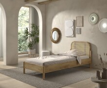 Einzelbett >Olive< in Natur, Rattan und Eiche...