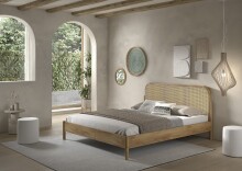Bett >Olive< in Natur, Rattan und Eiche Furnier -...