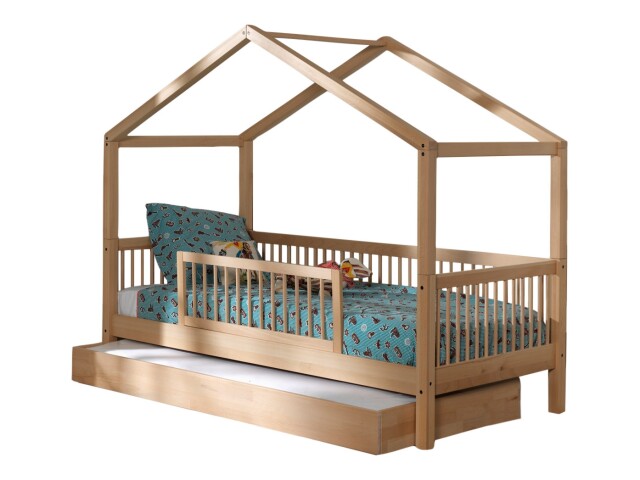 Hausbett >Fagus< Bettschublade + Rausfallschutz, Buche massiv - 207,5x170x97,5 (BxHxT)