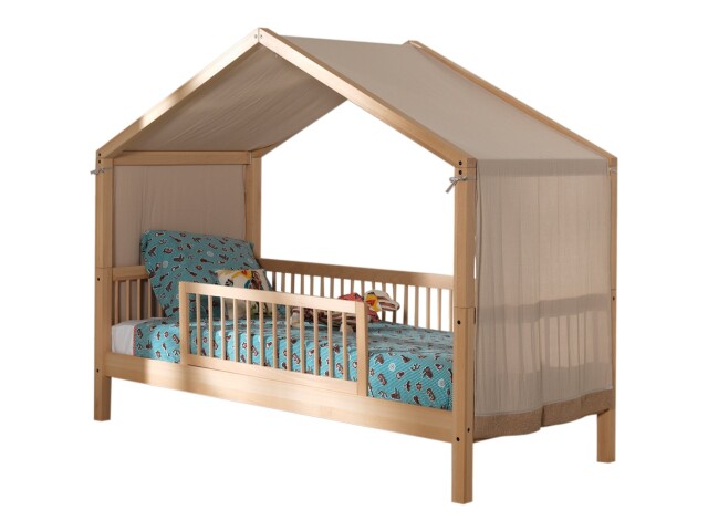Hausbett >Fagus< Textilhimmel und Rausfallschutz, Buche massiv - 207,5x170x97,5 (BxHxT)