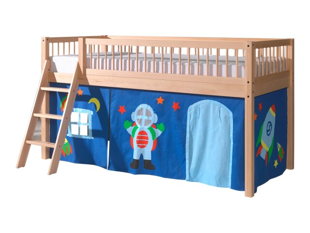 Spielbett >Fagus< in Buche massiv, Textilset Astro - 207,5x114x135,5 (BxHxT)