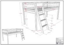 Spielbett >Fagus< in Buche massiv, Textilset Space - 207,5x114x135,5 (BxHxT)