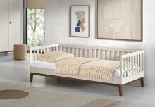 Einzelbett >Sezane< in Farbe Nussbaum / Clay -...