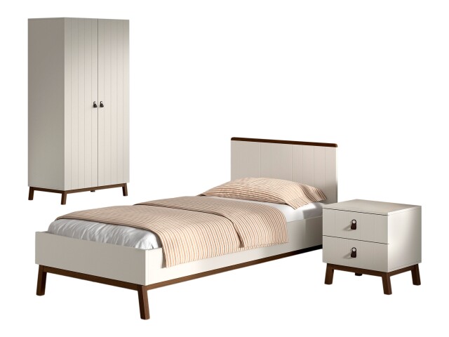 Schlafzimmer-Set >Sezane< (3-teilig) in Nussbaumfarbig / Clay, MDF / Kiefer