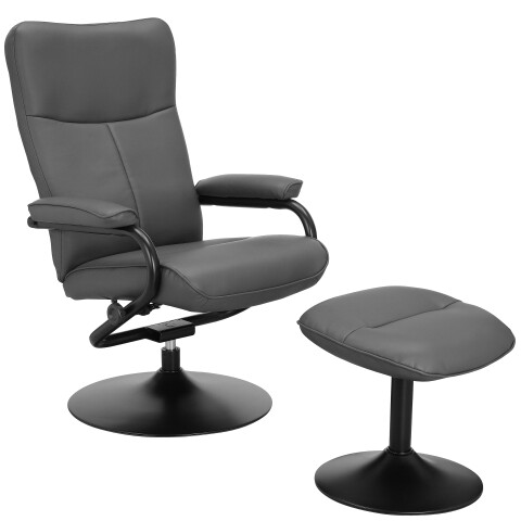 Relaxsessel >Idom<inkl. Hocker, PU-Kunstleder, Grau - 69x99x78cm (BxHxT)
