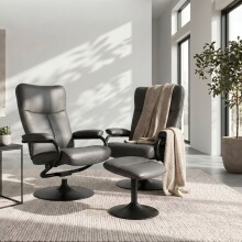 Relaxsessel >Idom<inkl. Hocker, PU-Kunstleder, Grau - 69x99x78cm (BxHxT)