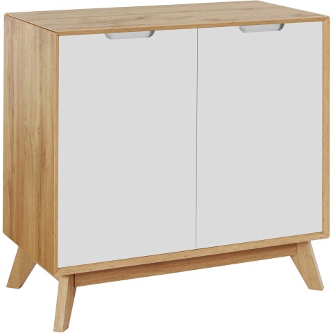 Kommode >Essen< 2 Türen in Weiß / Eiche-Optik, Spanplatte/MDF - 80x75x40cm (BxHxT)