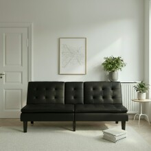Schlafsofa >Manchester< 3-Sitzer aus PU-Kunstleder, Schwarz - 191x81x91 (BxHxT)