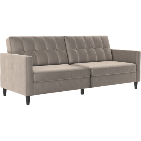 Schlafsofa >Hannover< in Taupe, Samt - 203x82x83cm (BxHxT)