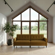 Schlafsofa >Hannover< Bezug Leinen, Curry - 203x82x83 (BxHxT)