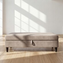 Hocker >Hannover< mit Stauraum, in Taupe, Samt - 130x43x69cm (BxHxT)