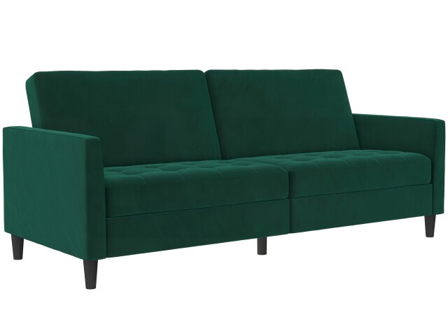 Schlafsofa >Palermo< in Dunkelgrün, Samt - 207x86x86cm (BxHxT)