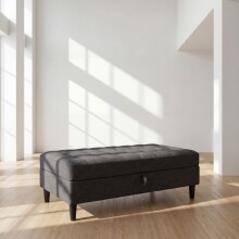 Hocker >Palermo< mit Sztauraum, Leinenstoff-Optik anthrazit - 130x43x69 (BxHxT)