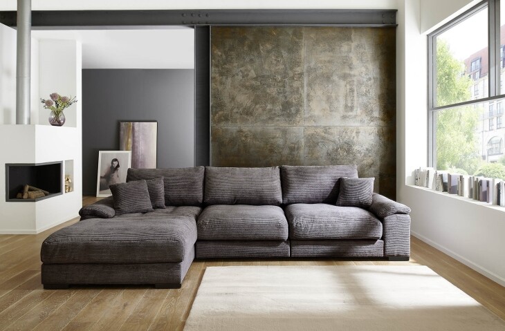 Polsterecke >Anselm< in grau, Cord Hydra - 323x90x177cm (BxHxT)