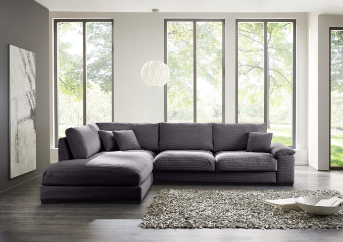 Polsterecke >Anselm< in grau, Cord Hydra - 333x90x223cm (BxHxT)