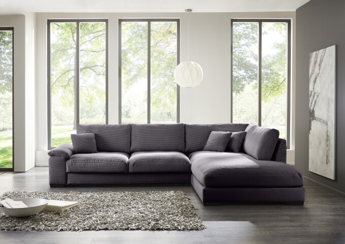 Polsterecke >Anselm< in grau, Cord Lincoln - 323x90x177cm (BxHxT)