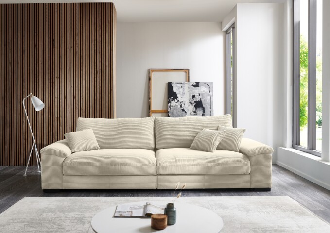 Big-Sofa >Anselm< in creme, Cord Hydra - 288x90x106cm (BxHxT)