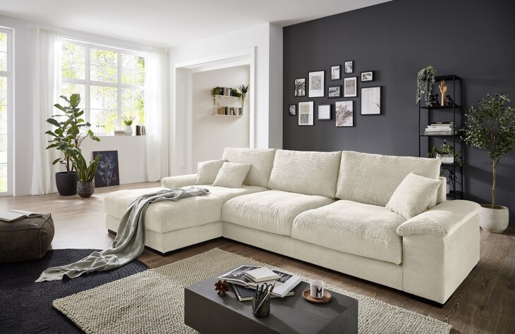 Polsterecke >Anselm< in creme, Cord Lincoln - 321x90x177cm (BxHxT)