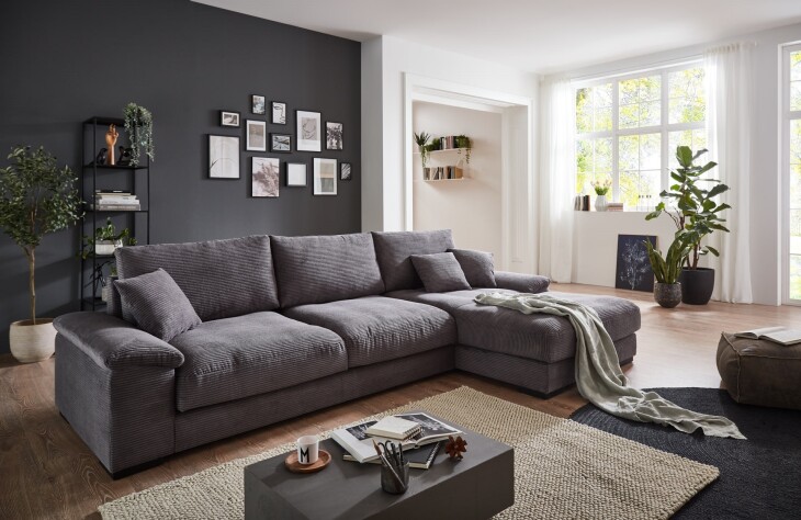 Polsterecke >Anselm< in grau, Cord Hydra - 321x90x177cm (BxHxT)
