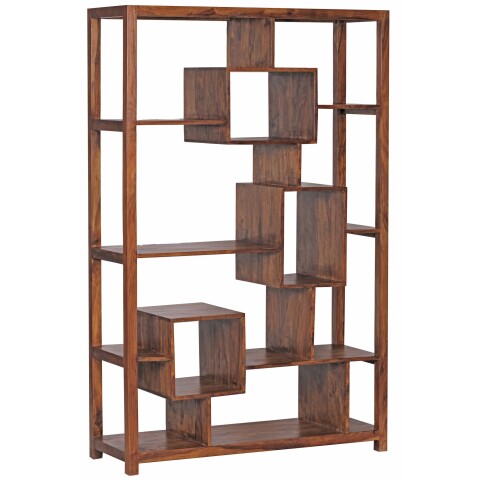 Bücherregal >WL1.207< in Braun Sheesham, Massivholz - 115x180x40cm (BxHxT)