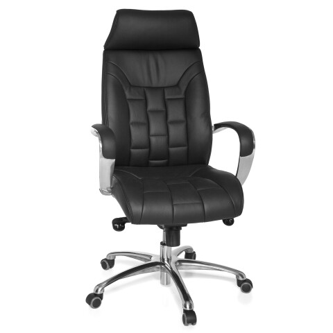 Chefsessel >SPM1.158< in Schwarz, Echtes Leder - 66x128x62cm (BxHxT)