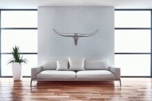 Hängedekoration >BULL< in Silber, Aluminium - 100x35x5cm (BxHxT)