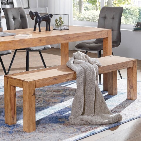 Sitzbank >MUMBAI< in Akazie, Massivholz - 160x45x35cm (BxHxT)