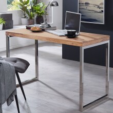 Schreibtisch >GUNA< in Akazie, Massivholz / Metall verchromt - 120x76x60 (BxHxT)