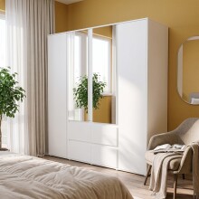 Drehtürenschrank >LISSON< 2 Schubladen, Farbe Weiss - 177,5x193,7x60cm (BxHxT)